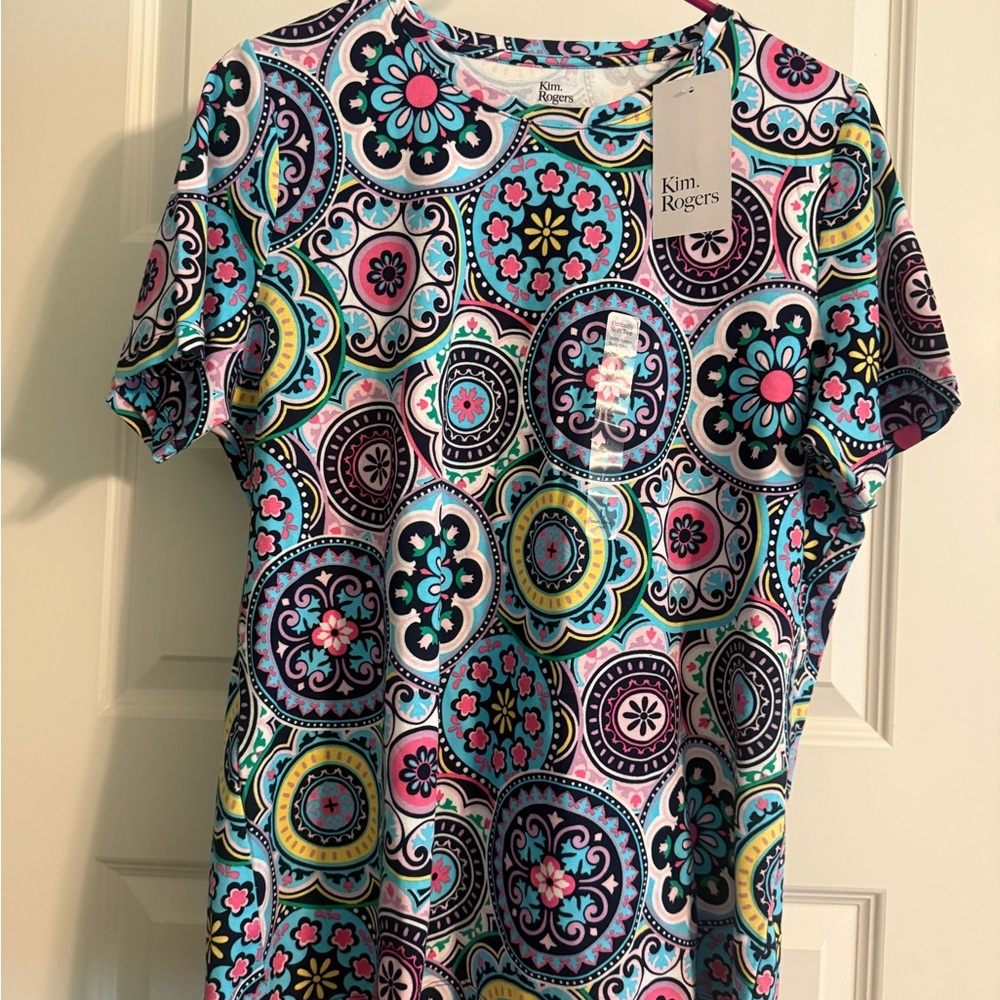 NWT Kim Rogers Women's Floral Mosaic Short Sleeve Top